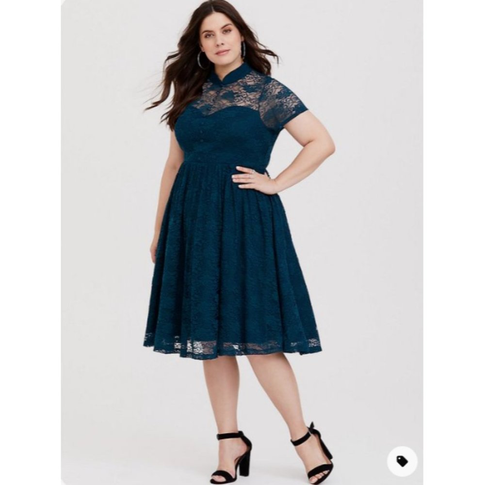 Torrid Retro Chic teal lace up corset back fit & flare midi dress Sz 20